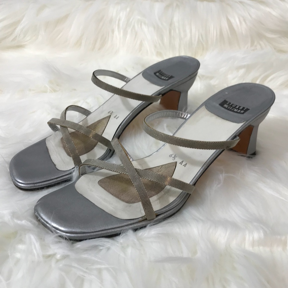 VTG STUART WEITZMAN | Silver Kitten Heels | Mesh